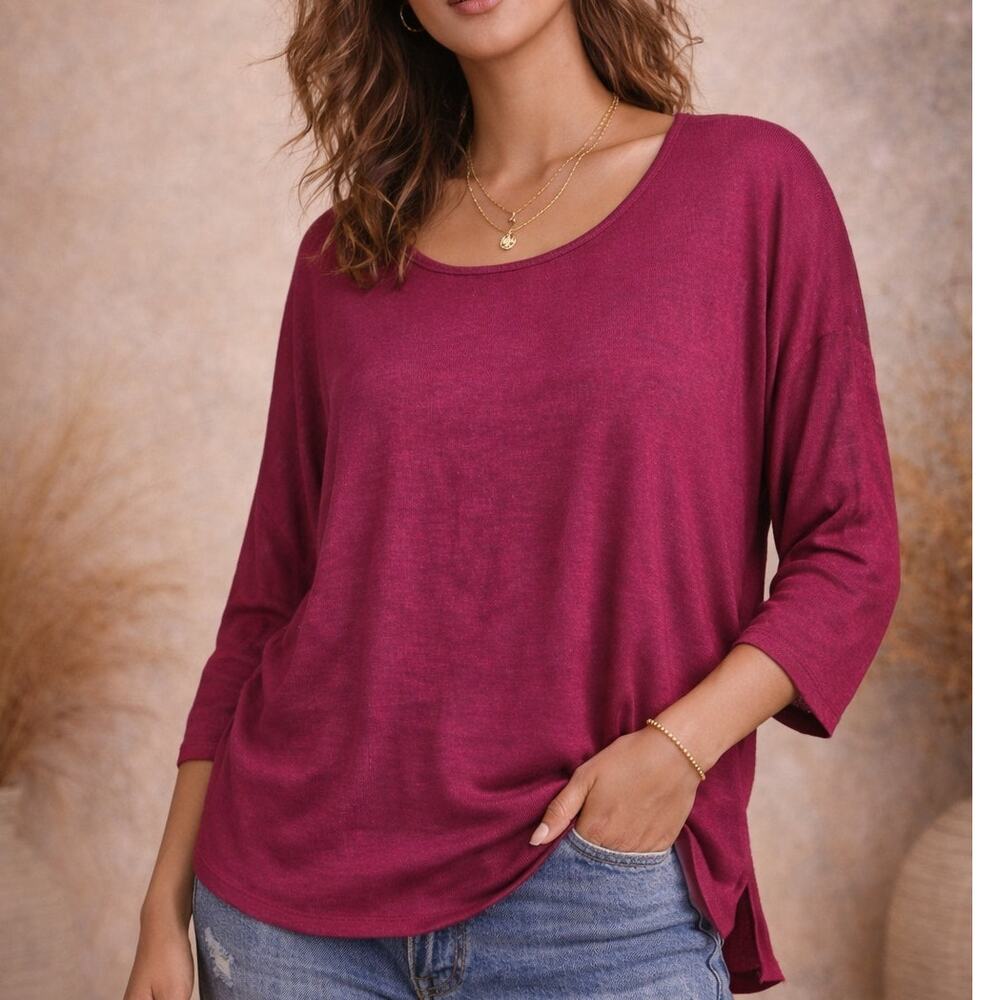 Apparel America NWT Oversized High Low Top Magenta Lightweight Slouchy Tee M/L